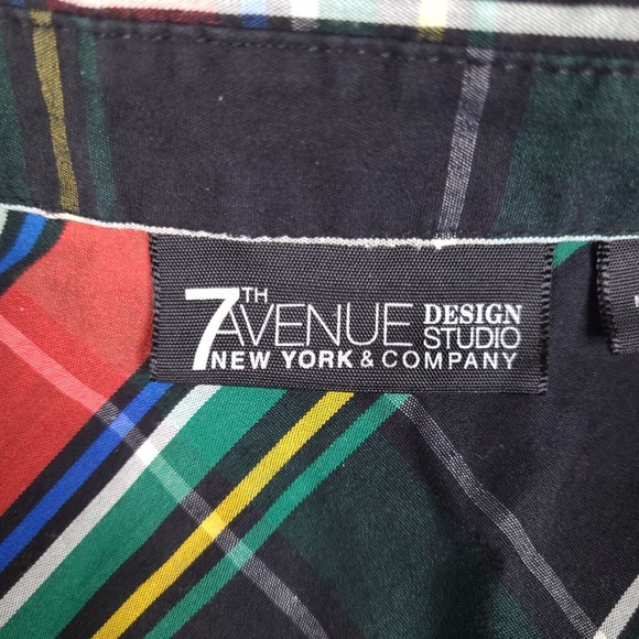 NY & Co 7th Avenue Shirt Womens Medium Plaid Ruffle Retro V neck Button Down - Picture 4 of 15
